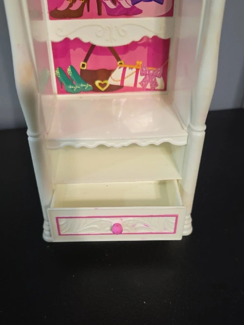 Barbie White and Pink Plastic Storage Display Shelf - Home Organization